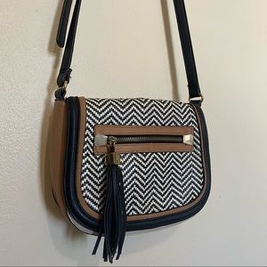 aldo black beige & brown leather crossbody purse